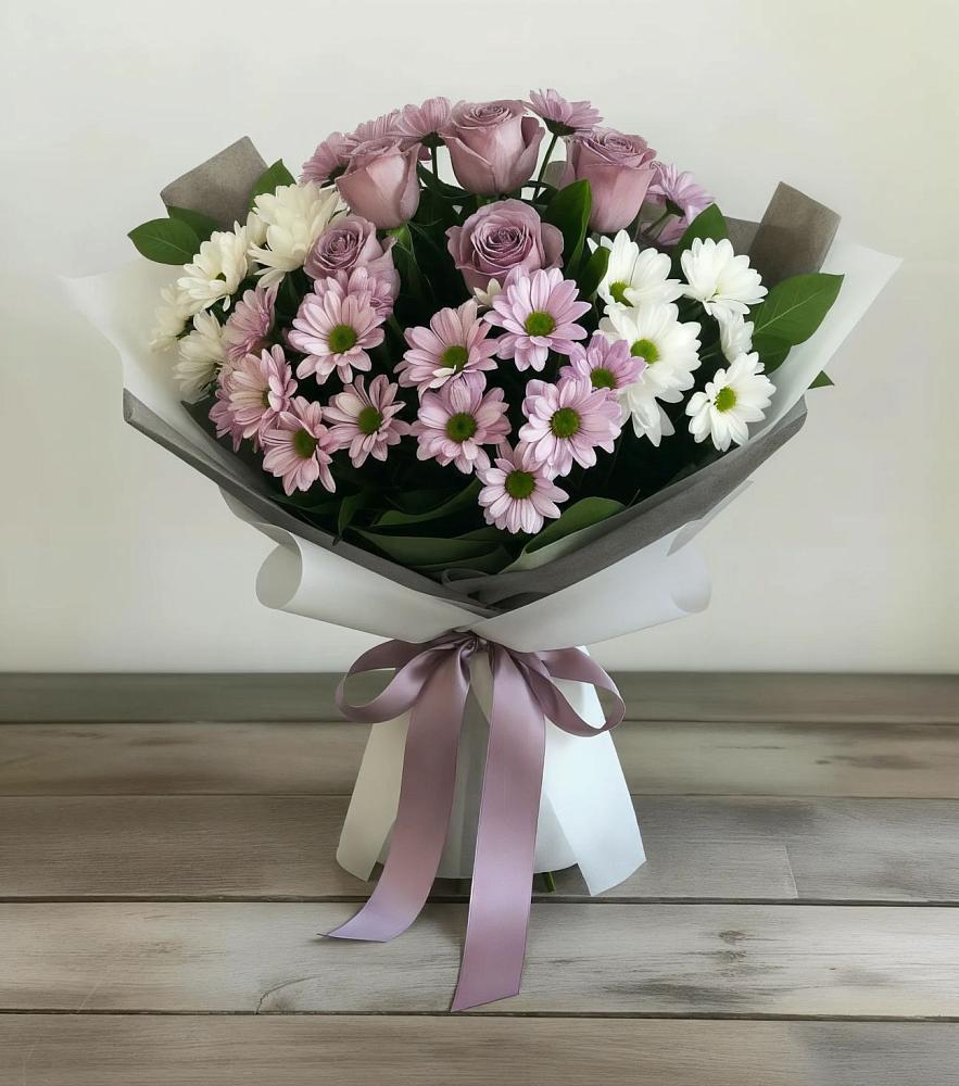 Букет цветов из: Хризантемы и Розы в Плотниково