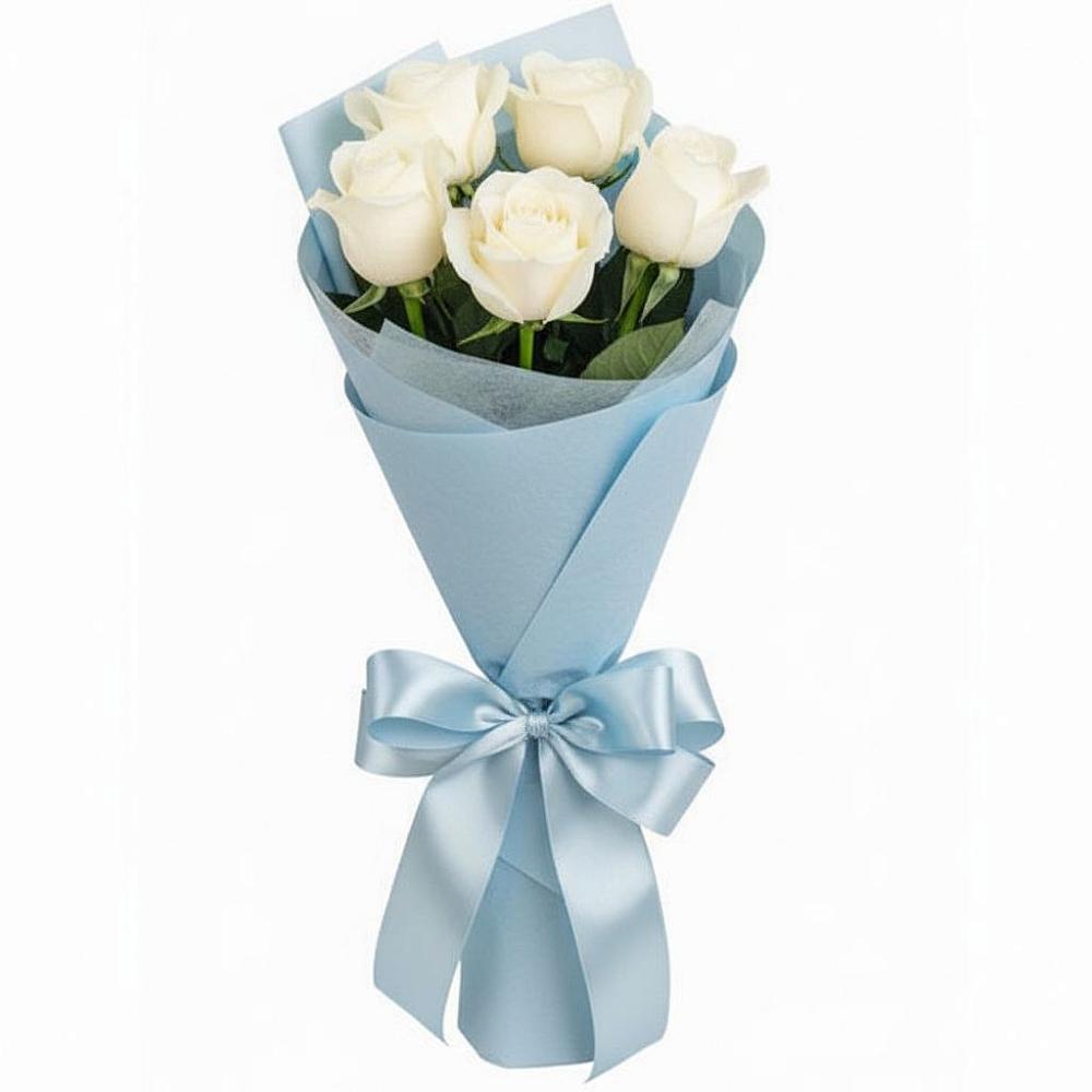 Букет 5 Белых роз Проуд в Плотниково