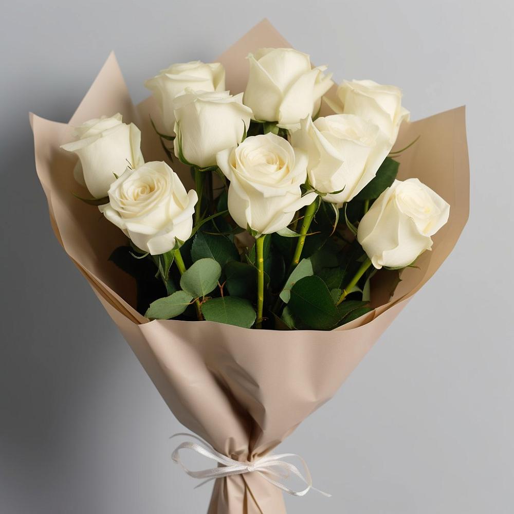 Букет 9 Белых роз Эдлесс Лав в Плотниково