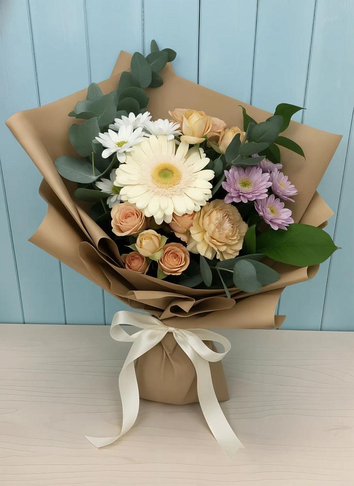 Букет цветов из: Герберы и Хризантемы в Плотниково