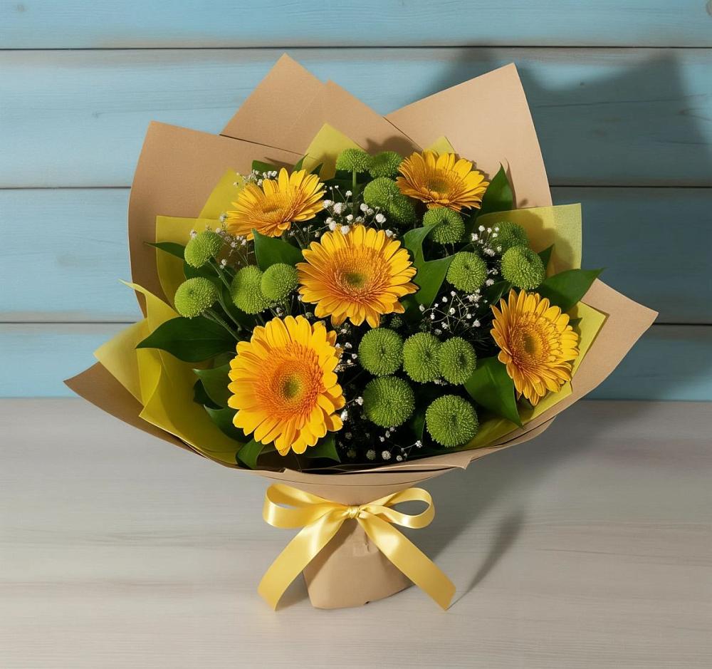 Букет цветов из: Герберы и Хризантемы в Плотниково