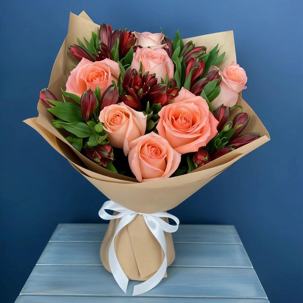 Букет цветов из: Розы и Альстромерии в Плотниково