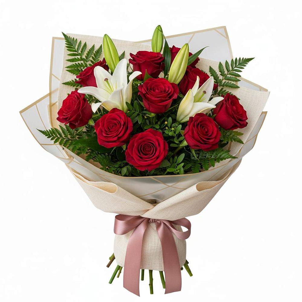 Букет цветов из: Лилии и Розы в Плотниково