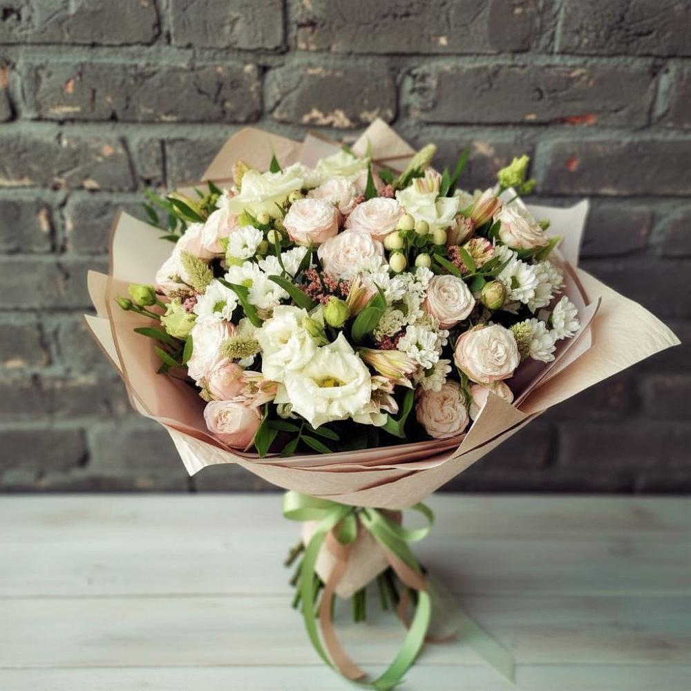Букет цветов из: Альстромерии, Розы и Хризантемы в Плотниково