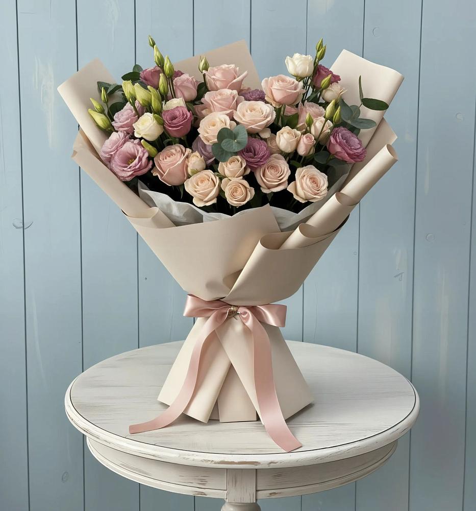 Букет цветов из: Розы и Лизиантусы в Плотниково