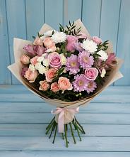 Букет цветов из:  Хризантемы, Розы и Альстромерии в Плотниково