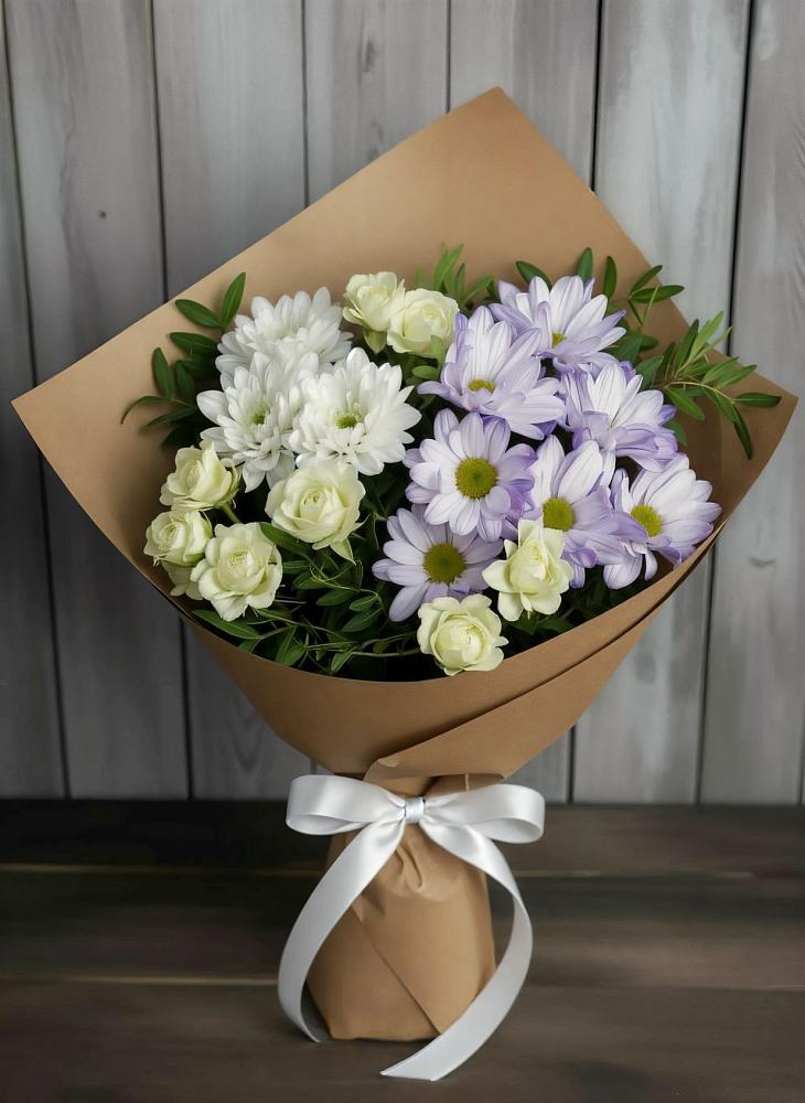 Букет цветов из: Хризантемы и Розы в Плотниково