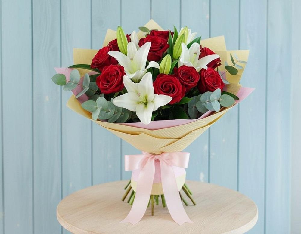 Букет цветов из: Лилии и Розы в Плотниково